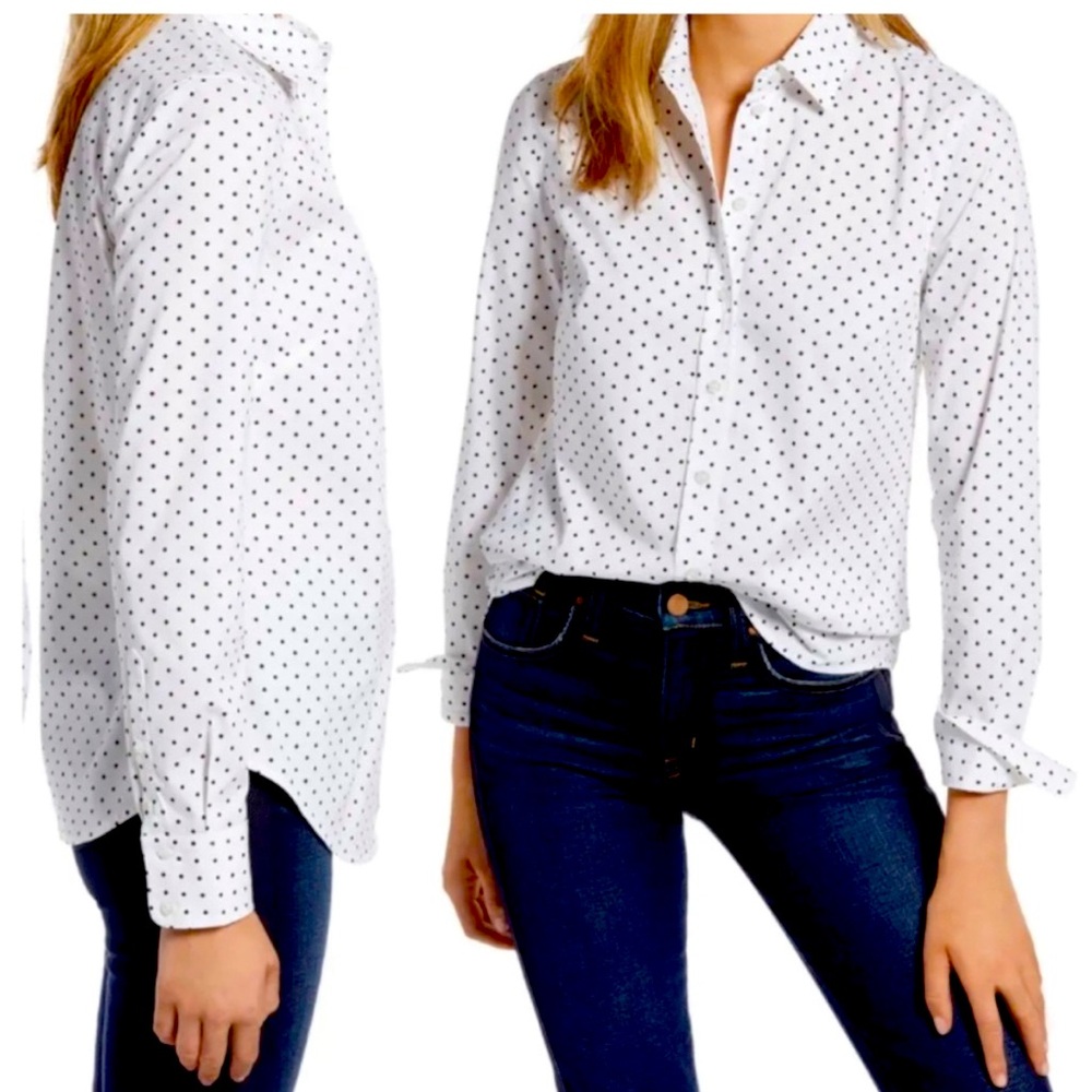 EUC 1901 white and black polka dot button down.